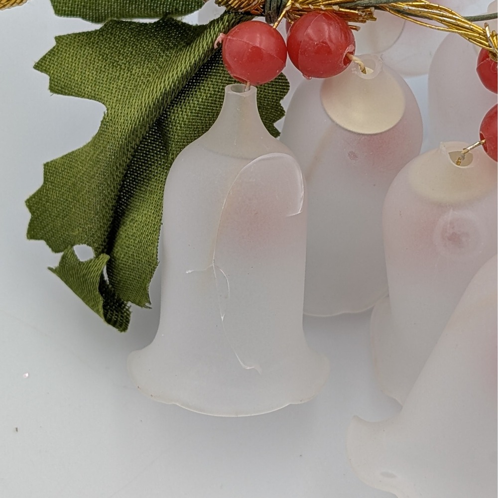 Vintage Frosted Bell Cluster Christmas Ornament Red Berries Holly Leaf Holiday - Picture 3 of 4